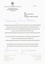 Listy gratulacyjne otrzymane z okazji 100-lecia nadzoru górniczego w Polsce (5)