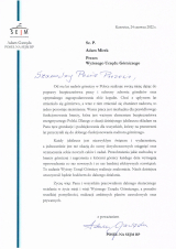 Listy gratulacyjne otrzymane z okazji 100-lecia nadzoru górniczego w Polsce (12)