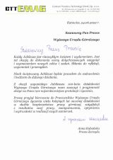 Listy gratulacyjne otrzymane z okazji 100-lecia nadzoru górniczego w Polsce